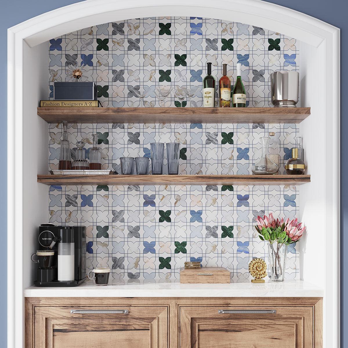 Geometria Marble Multicolor Stars Mosaic Tile | Tile Club