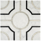 Roman Crossroads White Waterjet Mosaic With Silver Lines | Tile Club