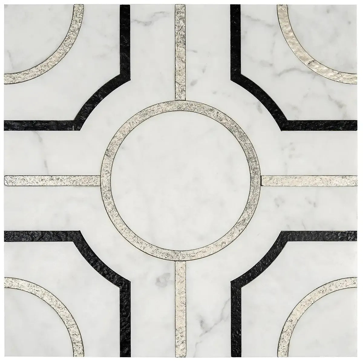 Roman Crossroads White Waterjet Mosaic With Silver Lines | Tile Club