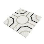 Roman Crossroads White Waterjet Mosaic With Silver Lines | Tile Club