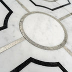 Roman Crossroads White Waterjet Mosaic With Silver Lines | Tile Club