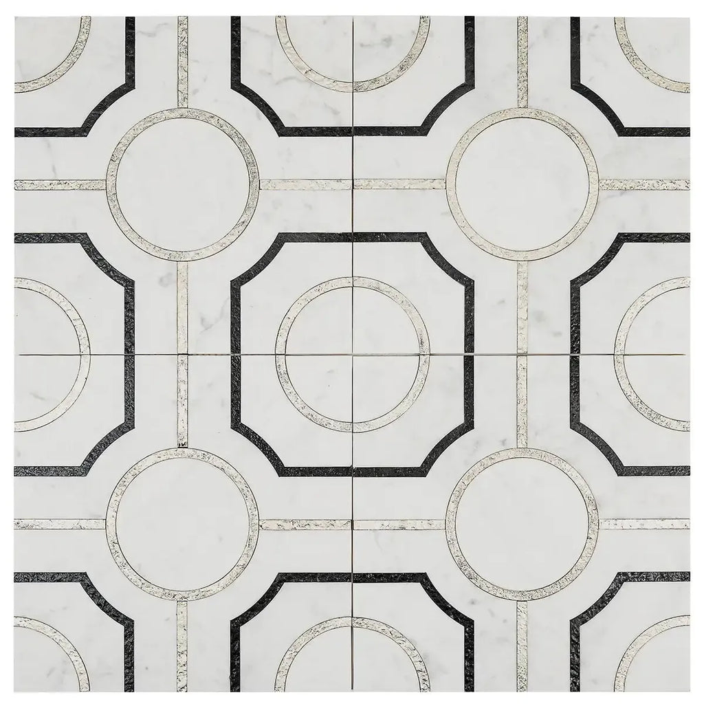 Roman Crossroads White Waterjet Mosaic With Silver Lines | Tile Club