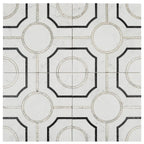 Roman Crossroads White Waterjet Mosaic With Silver Lines | Tile Club
