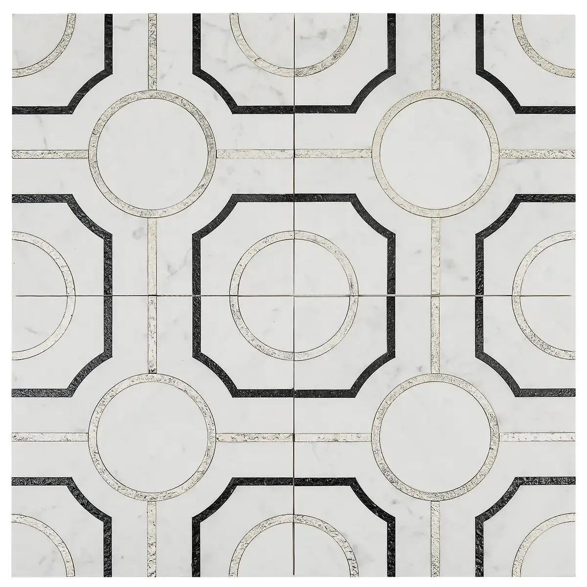 Roman Crossroads White Waterjet Mosaic With Silver Lines | Tile Club