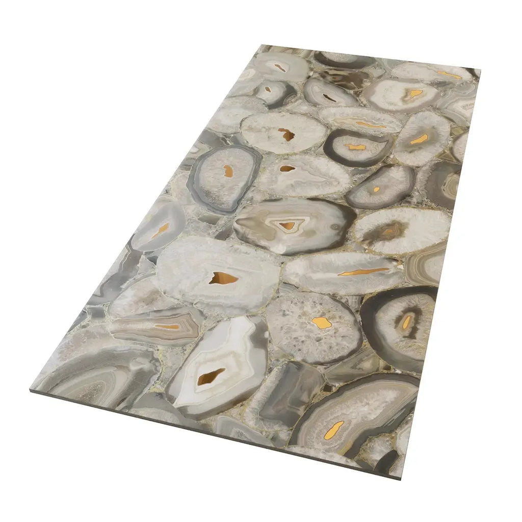Preciosa Beige Geode and Gold Porcelain Tile | Tile Club