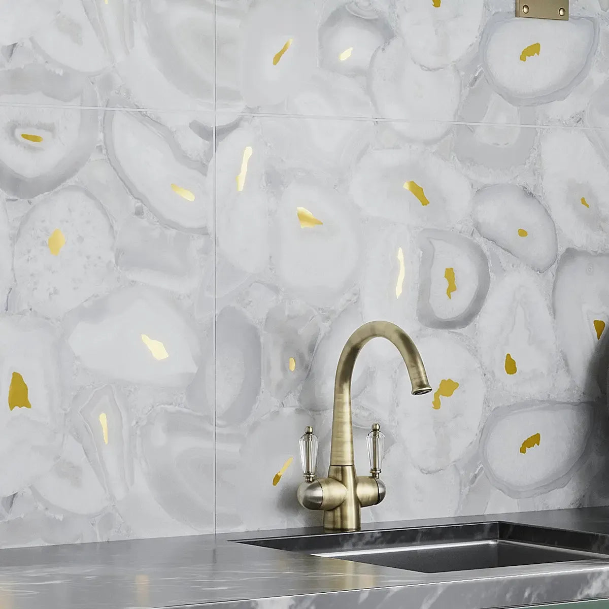 Preciosa White Geode and Gold Porcelain Tile | Tile Club