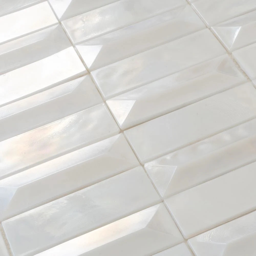 Prism Pearl Beveled Brick Cast Glass Mosaic Tile | Tile Club