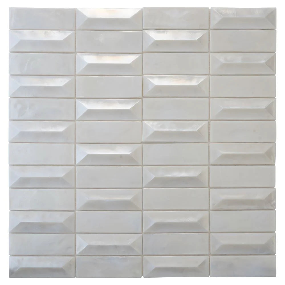 Prism Pearl Beveled Brick Cast Glass Mosaic Tile | Tile Club