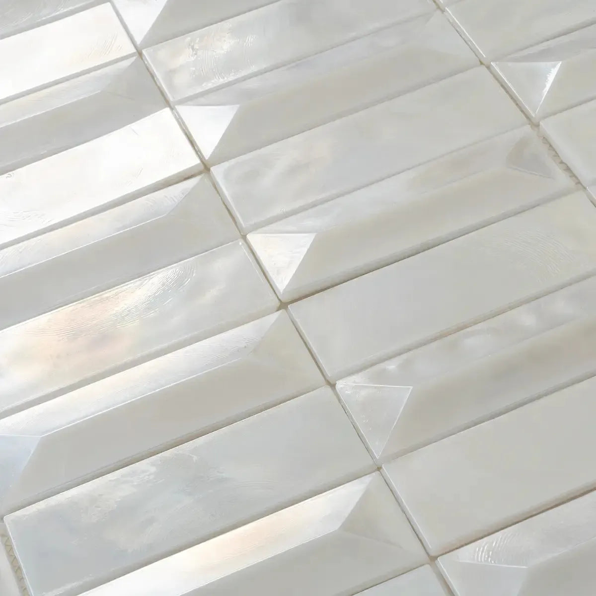 Prism Pearl Beveled Brick Cast Glass Mosaic Tile | Tile Club