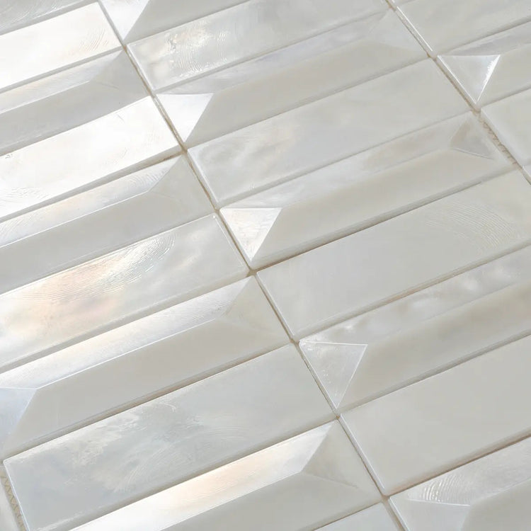 Prism Pearl Beveled Brick Cast Glass Mosaic Tile