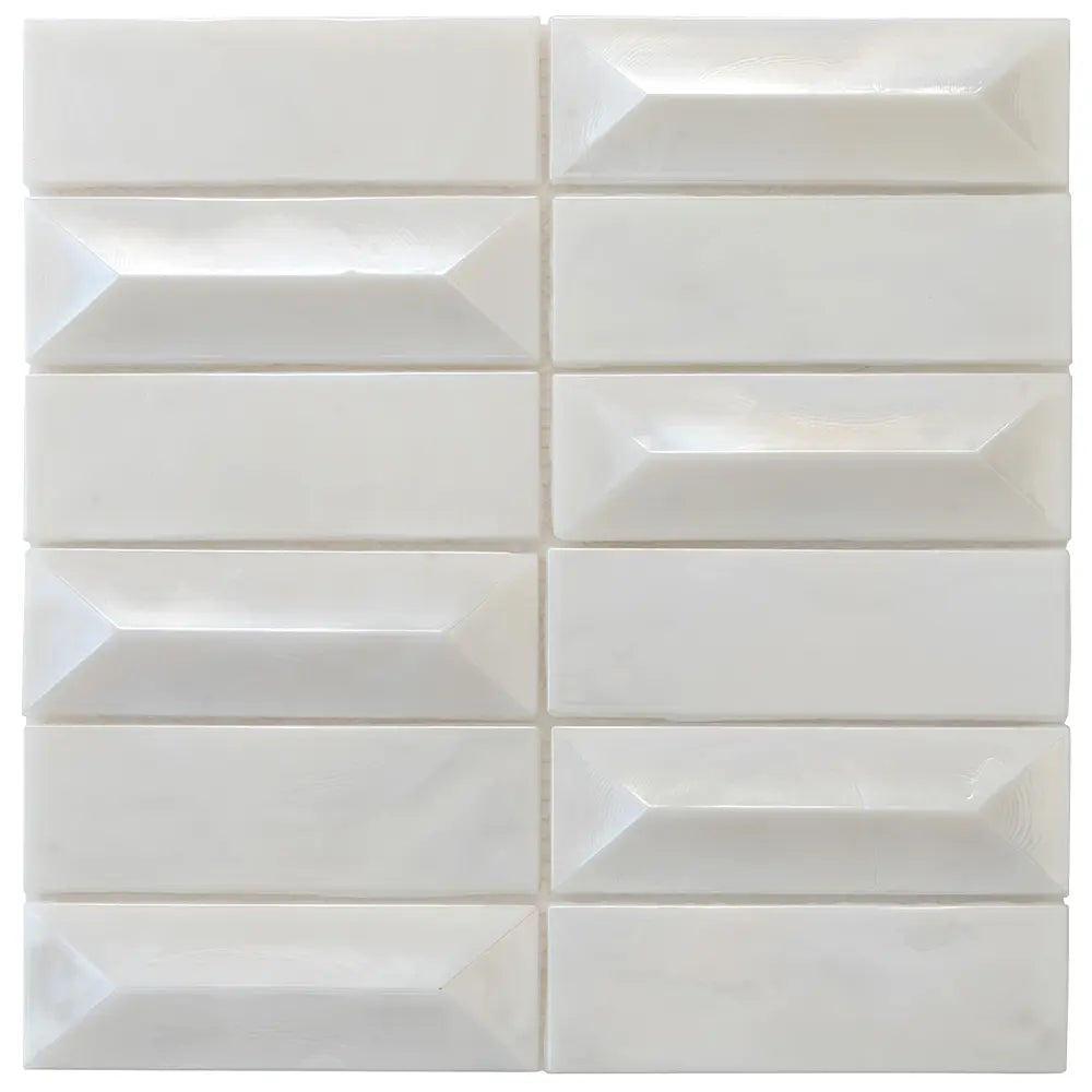 Prism Pearl Beveled Brick Cast Glass Mosaic Tile | Tile Club