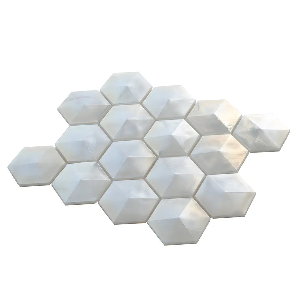 Prism Pearl Beveled Hexagon Cast Glass Mosaic Tile | Tile Club