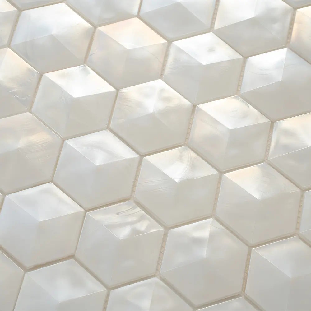 Prism Pearl Beveled Hexagon Cast Glass Mosaic Tile | Tile Club