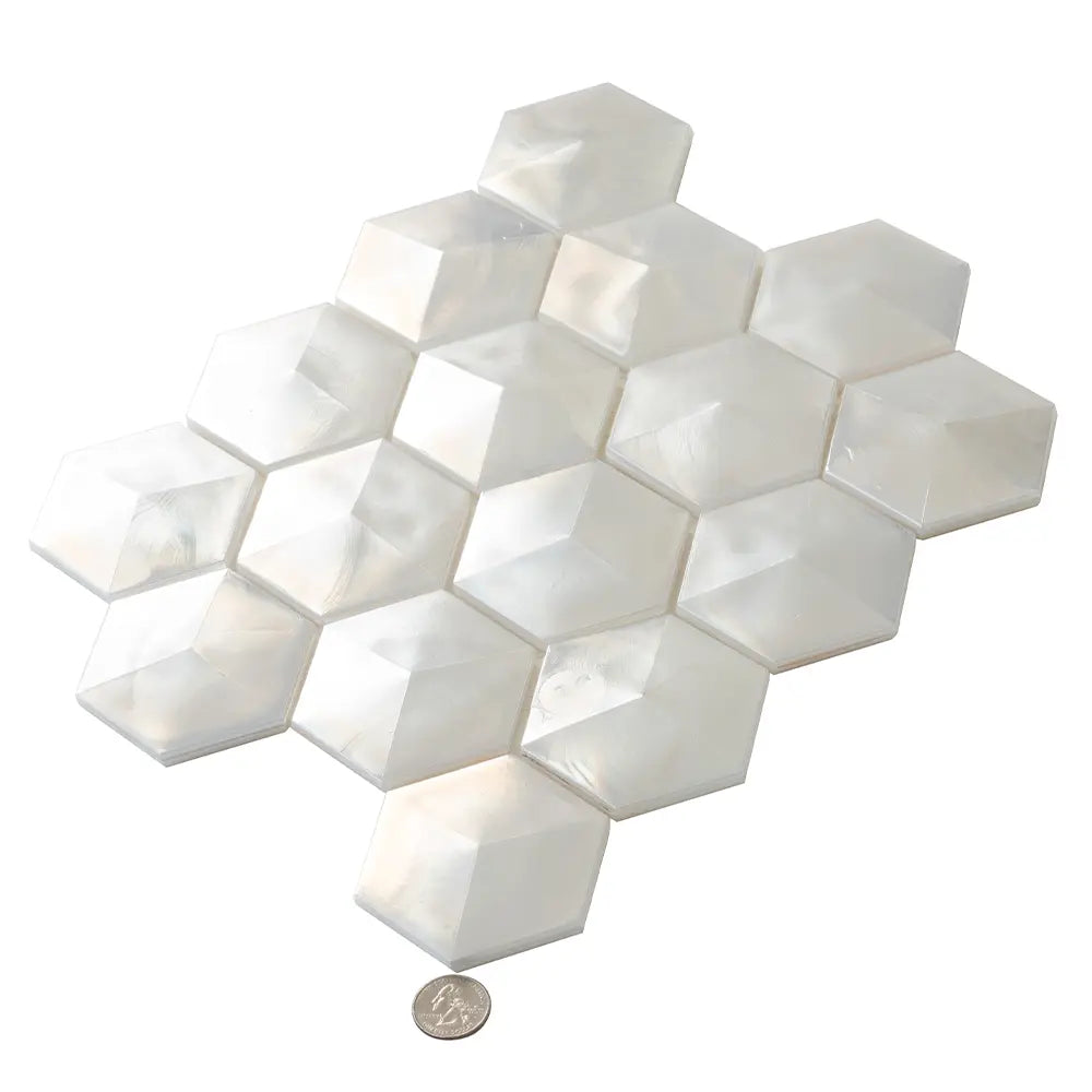 Prism Pearl Beveled Hexagon Cast Glass Mosaic Tile | Tile Club