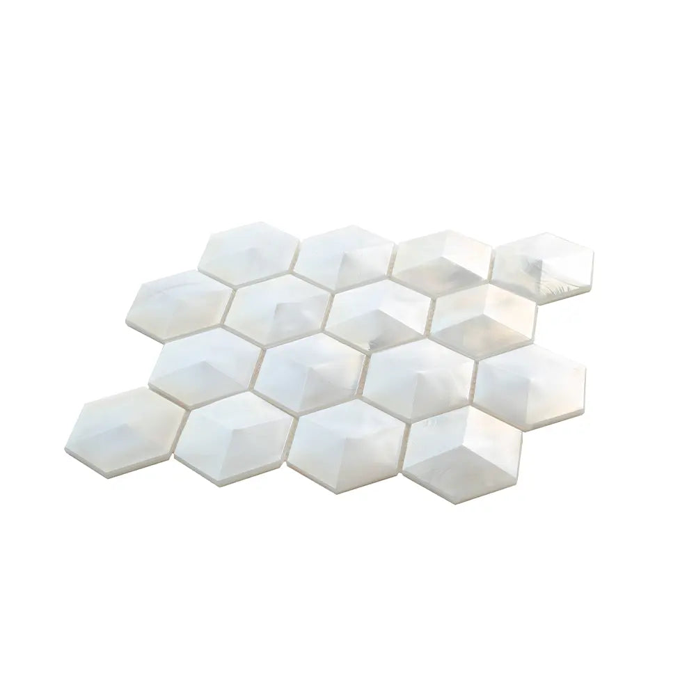 Prism Pearl Beveled Hexagon Cast Glass Mosaic Tile | Tile Club