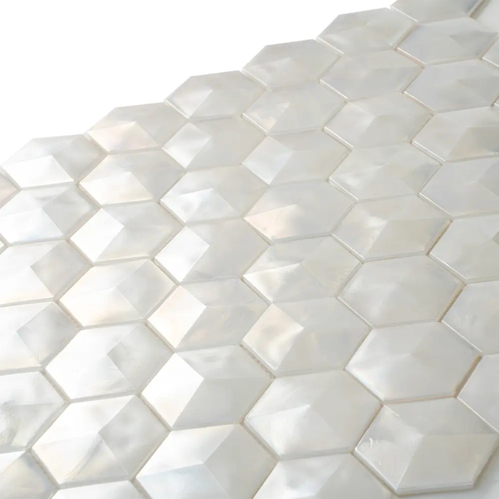 Prism Pearl Beveled Hexagon Cast Glass Mosaic Tile | Tile Club