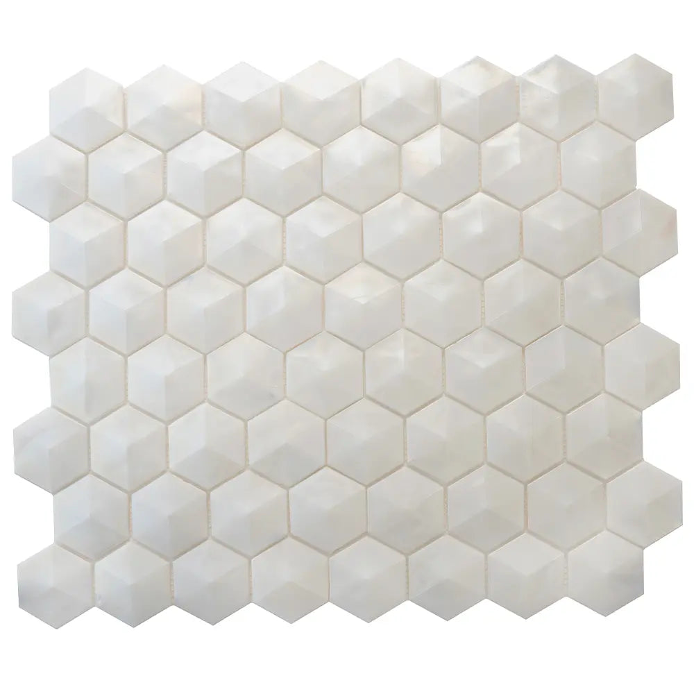 Prism Pearl Beveled Hexagon Cast Glass Mosaic Tile | Tile Club