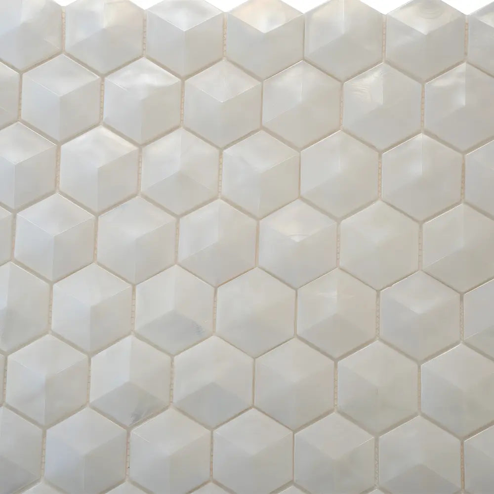 Prism Pearl Beveled Hexagon Cast Glass Mosaic Tile | Tile Club