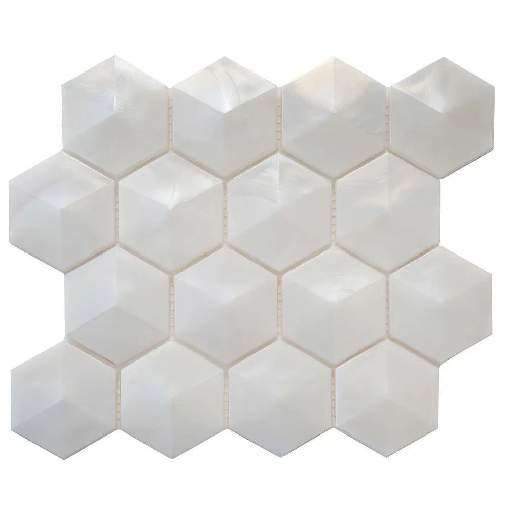 Prism Pearl Beveled Hexagon Cast Glass Mosaic Tile | Tile Club