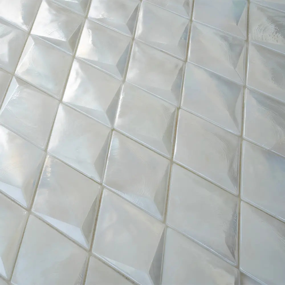 Prism Pearl Beveled Diamond Cast Glass Mosaic Tile | Tile Club