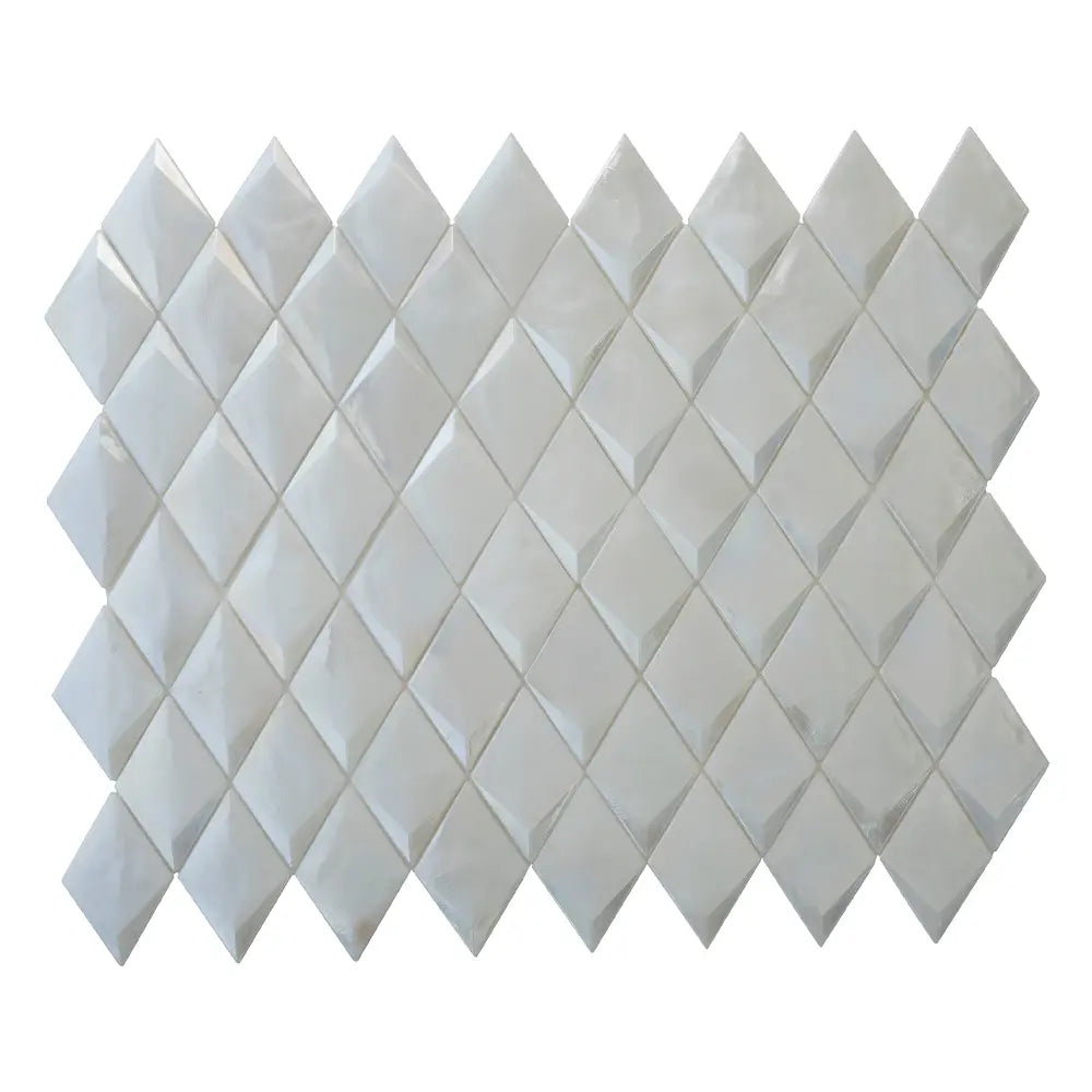 Prism Pearl Beveled Diamond Cast Glass Mosaic Tile | Tile Club