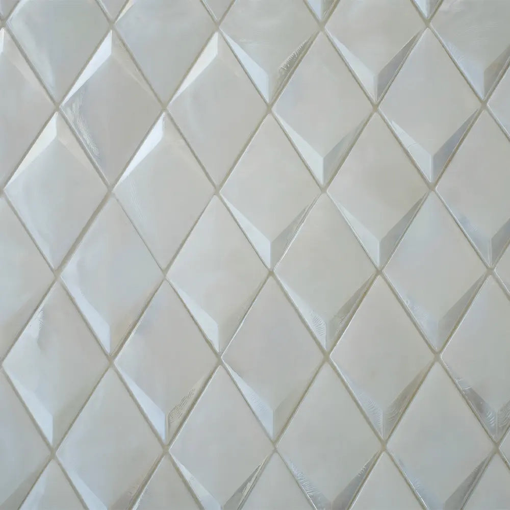 Prism Pearl Beveled Diamond Cast Glass Mosaic Tile | Tile Club