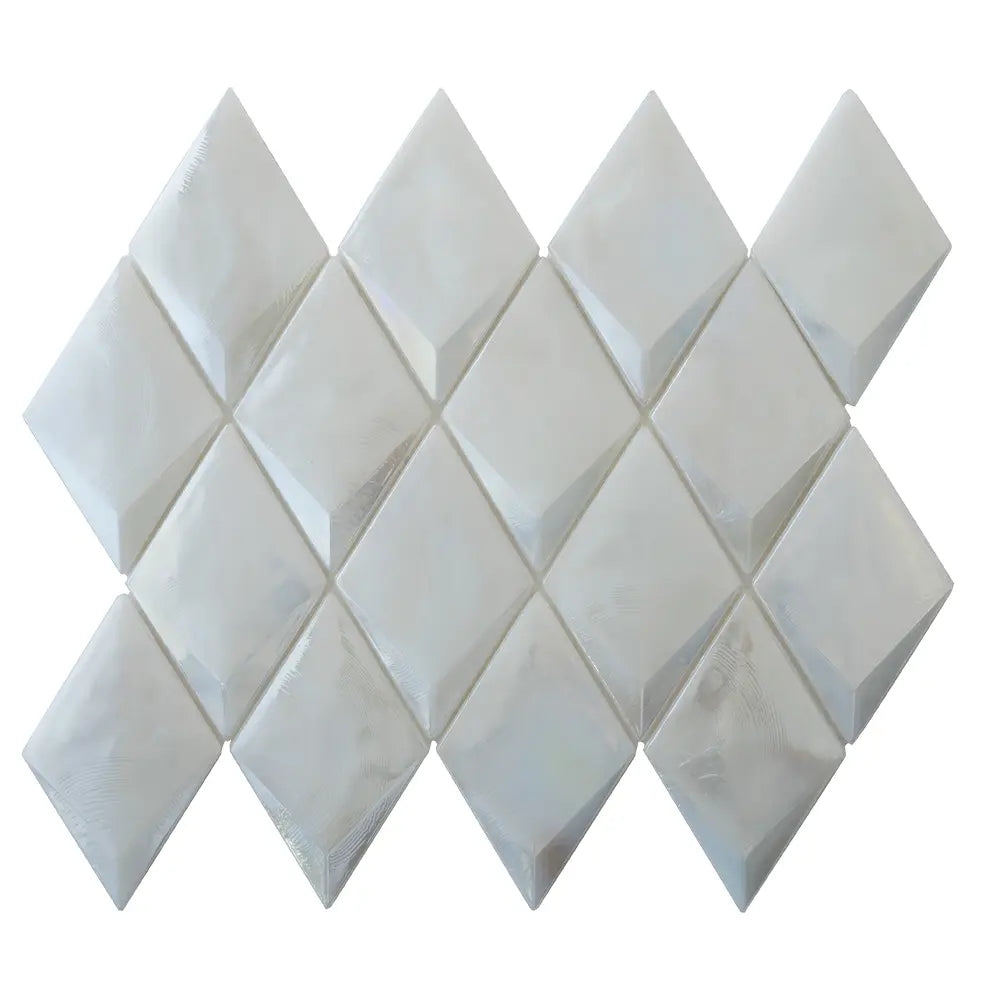 Prism Pearl Beveled Diamond Cast Glass Mosaic Tile | Tile Club