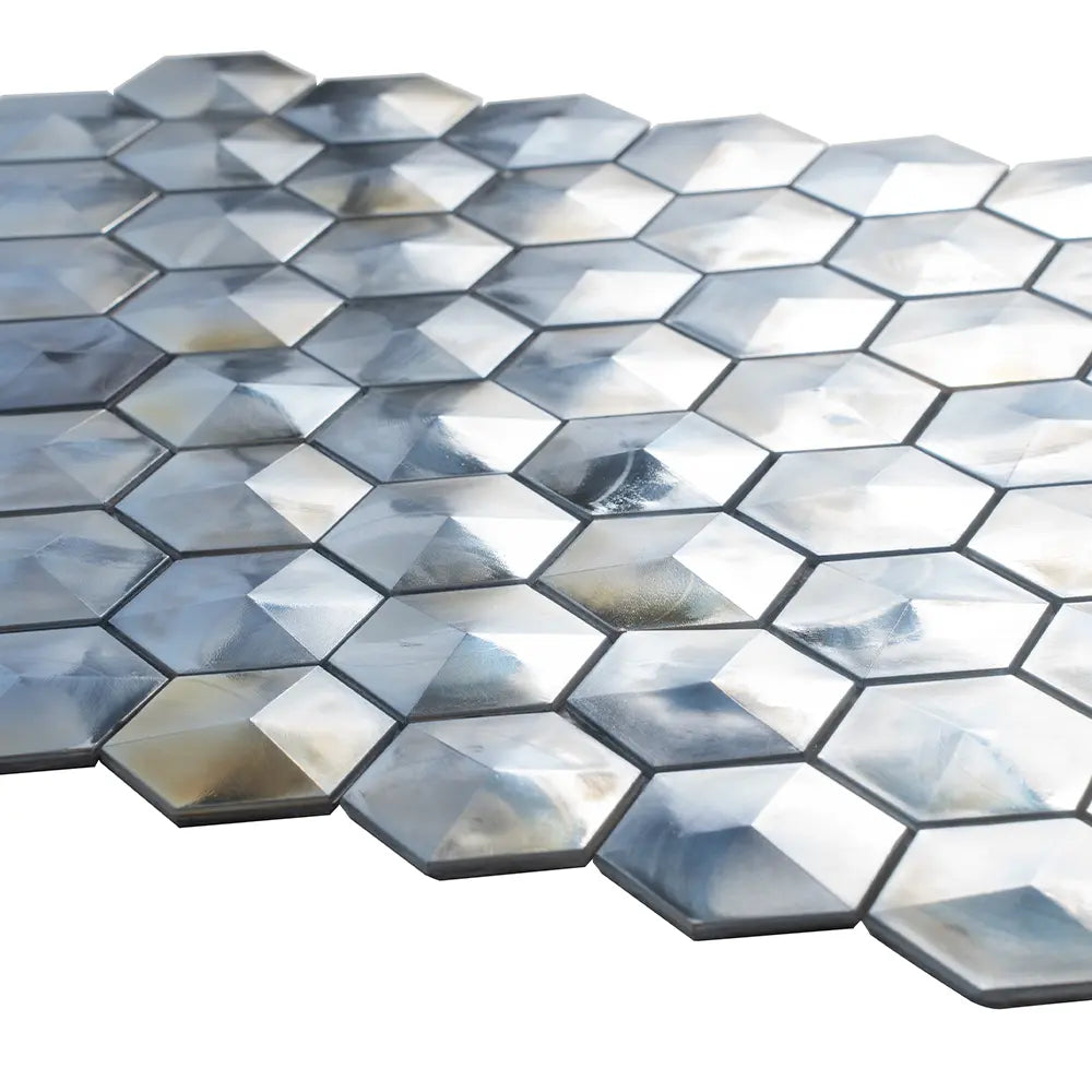 Prism Storm Beveled Hexagon Cast Glass Mosaic Tile | Tile Club
