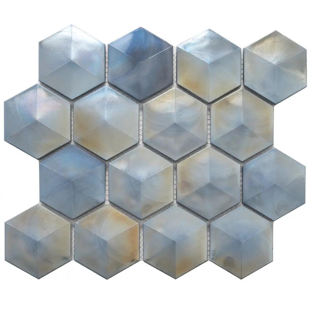 Prism Storm Beveled Hexagon Cast Glass Mosaic Tile | Tile Club