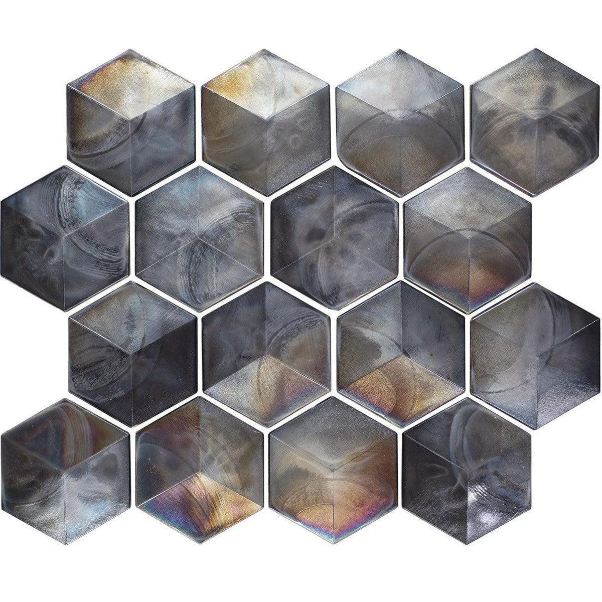 Prism Storm Beveled Hexagon Glass Mosaic Tile Sample