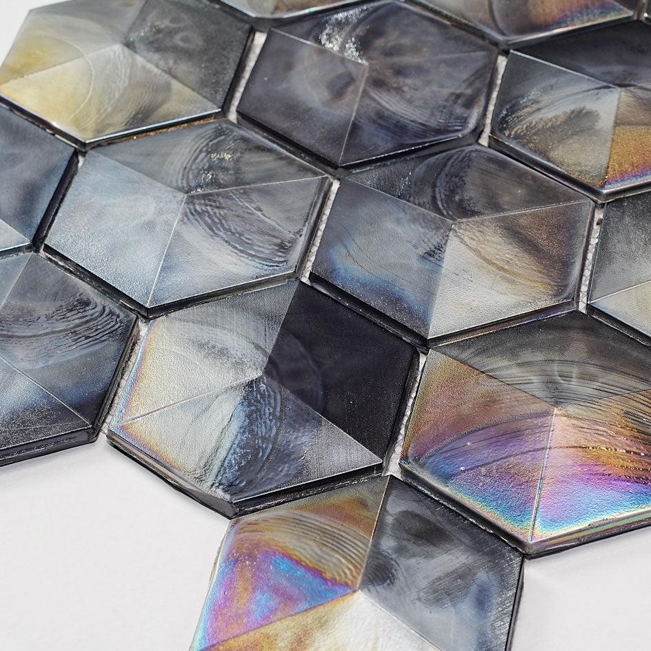 Prism Storm Beveled Hexagon Cast Glass Mosaic Tile | Tile Club