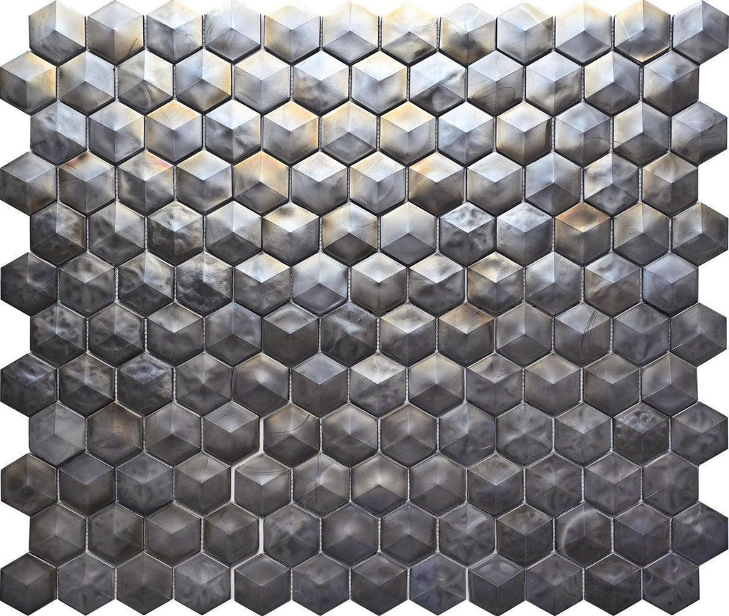 Prism Storm Beveled Hexagon Cast Glass Mosaic Tile | Tile Club