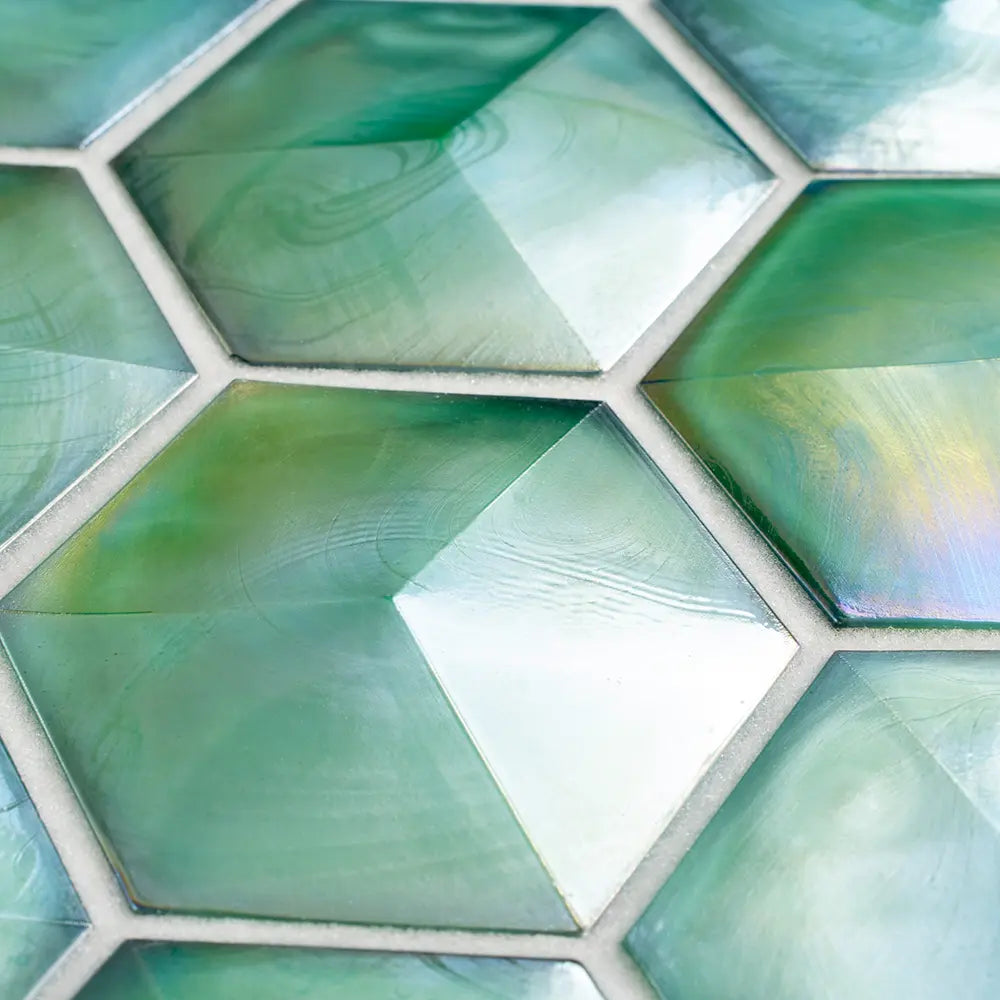 Prism Jade Beveled Hexagon Cast Glass Mosaic Tile | Tile Club