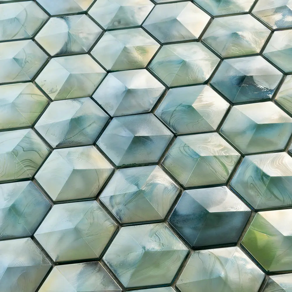 Prism Jade Beveled Hexagon Cast Glass Mosaic Tile | Tile Club