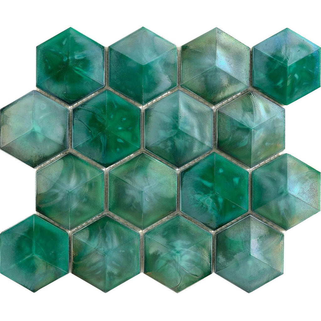 Prism Jade Beveled Hexagon Cast Glass Mosaic Tile | Tile Club