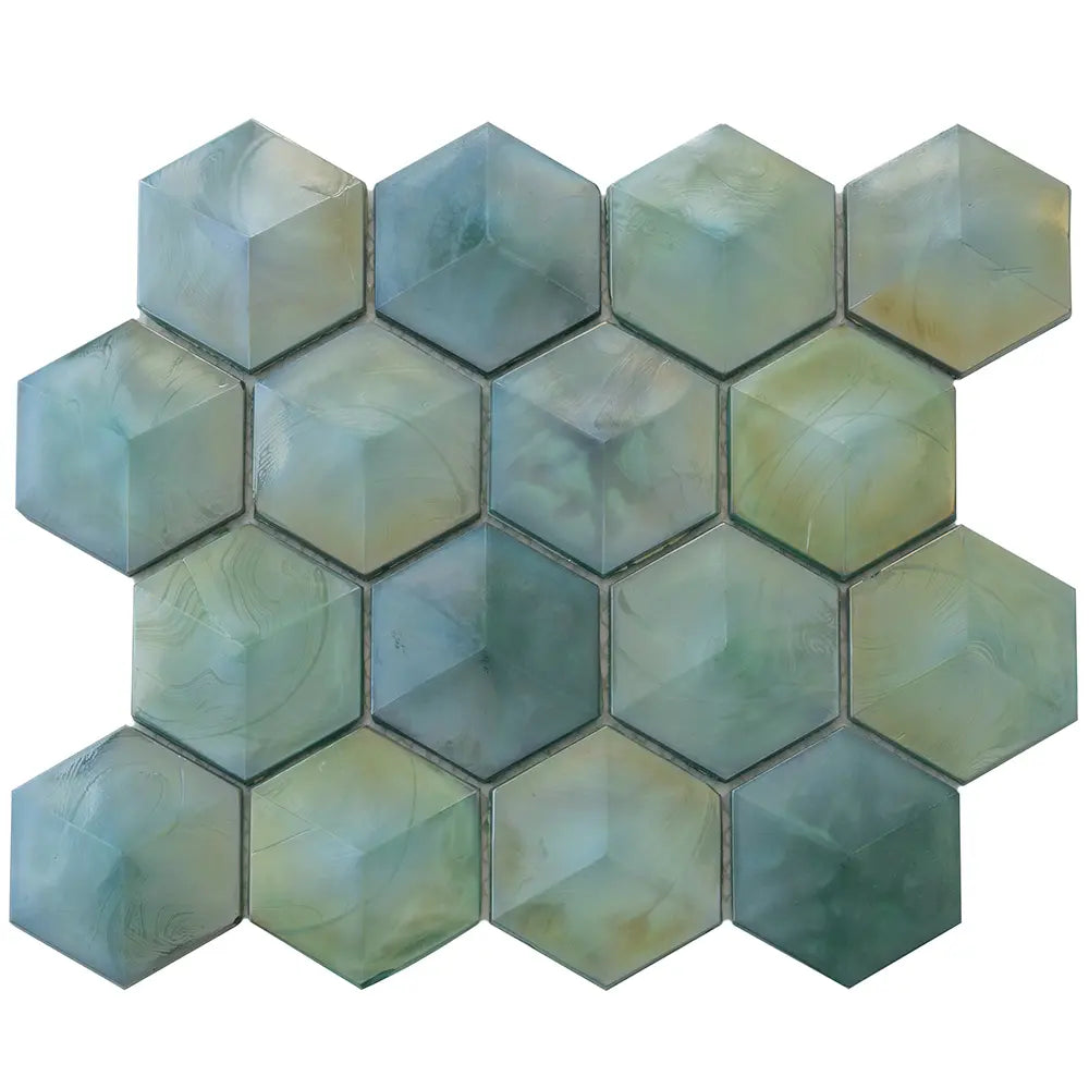Prism Jade Beveled Hexagon Cast Glass Mosaic Tile | Tile Club