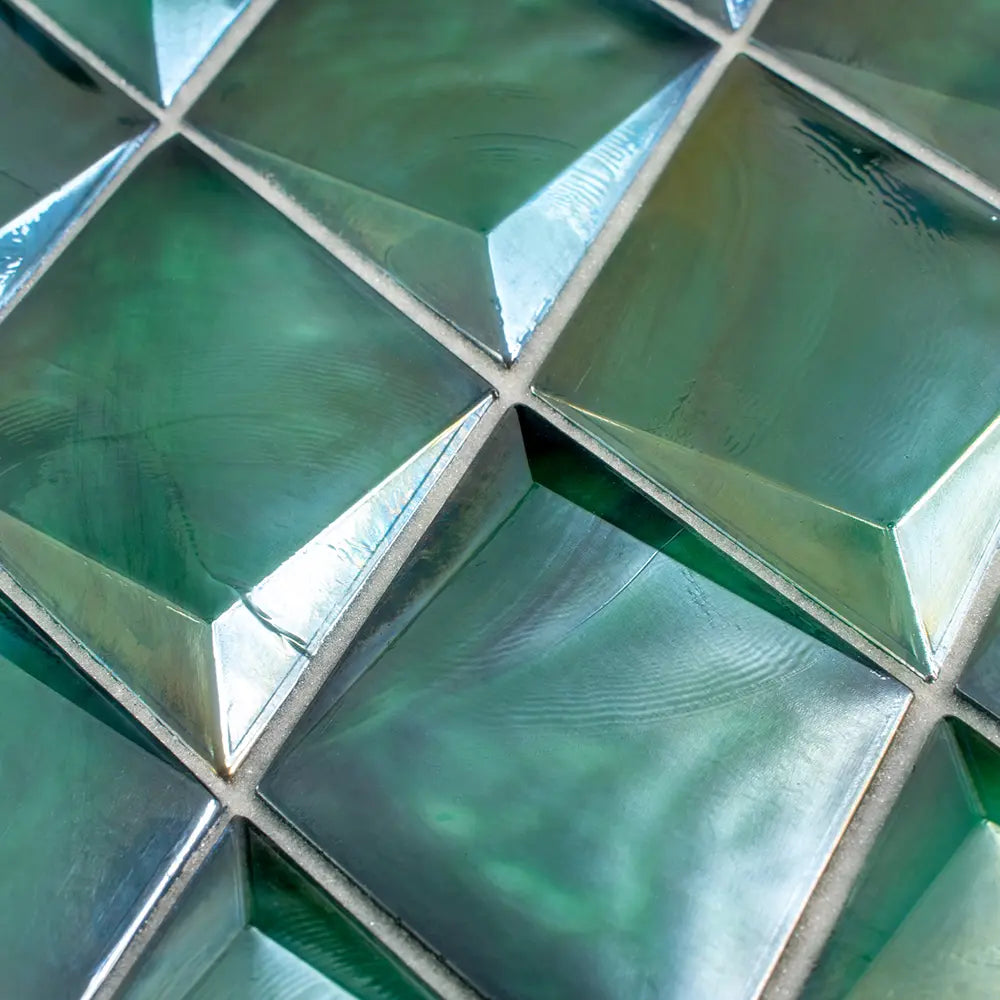 Prism Jade Beveled Diamond Cast Glass Mosaic Tile | Tile Club