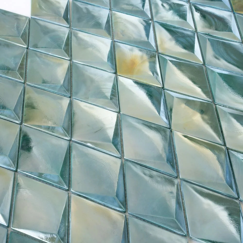 Prism Jade Beveled Diamond Cast Glass Mosaic Tile | Tile Club