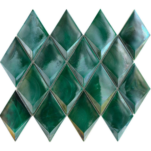 Prism Jade Beveled Diamond Glass Mosaic Tile