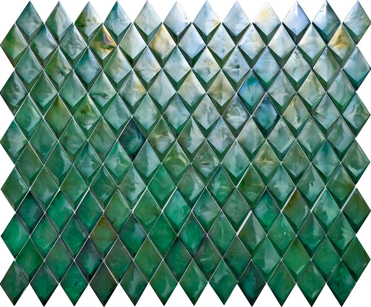 Prism Jade Beveled Diamond Cast Glass Mosaic Tile | Tile Club