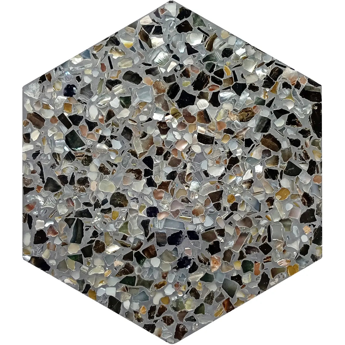 Corazza Black Sand Shell and Terrazzo Hexagon Tile