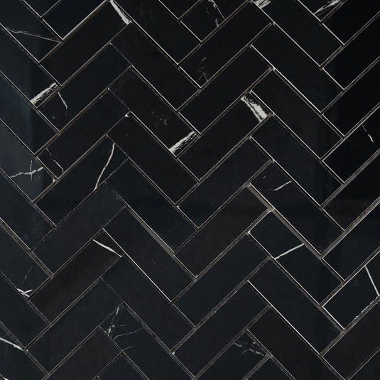 Azra Nero Black Herringbone Porcelain Mosaic Tile