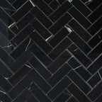 Azra Nero Black Herringbone Porcelain Mosaic Tile | Tile Club