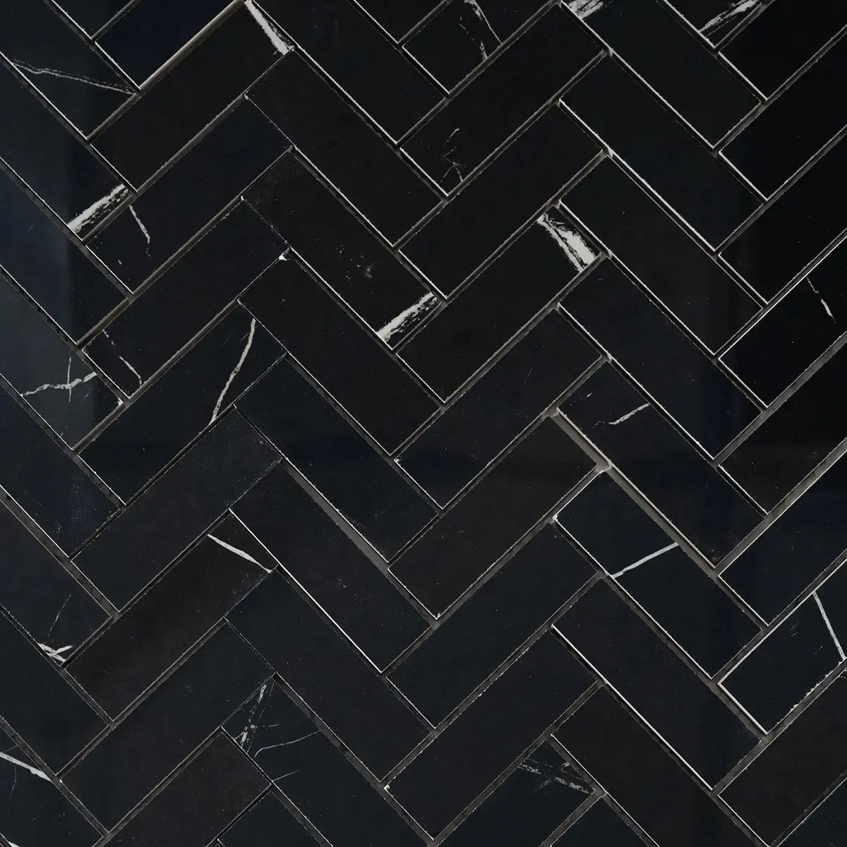 Azra Nero Black Herringbone Porcelain Mosaic Tile | Tile Club