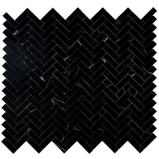 Azra Nero Black Herringbone Porcelain Mosaic Tile