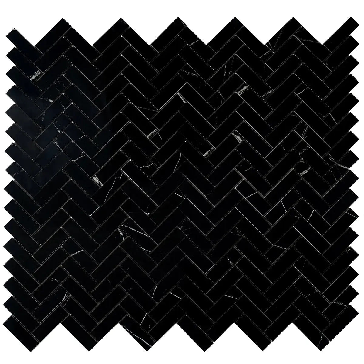 Azra Nero Black Herringbone Porcelain Mosaic Tile | Tile Club
