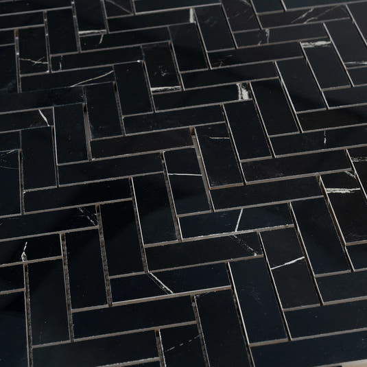 Azra Nero Black Herringbone Porcelain Mosaic Tile