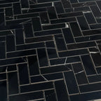 Azra Nero Black Herringbone Porcelain Mosaic Tile | Tile Club