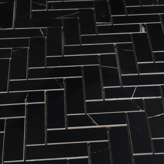 Azra Nero Black Herringbone Porcelain Mosaic Tile