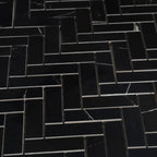 Azra Nero Black Herringbone Porcelain Mosaic Tile | Tile Club
